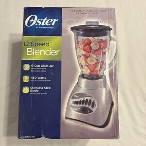 Oster 12 Speed Blender, 6 cup dishwasher safe glass jar 450 watt motor for ice